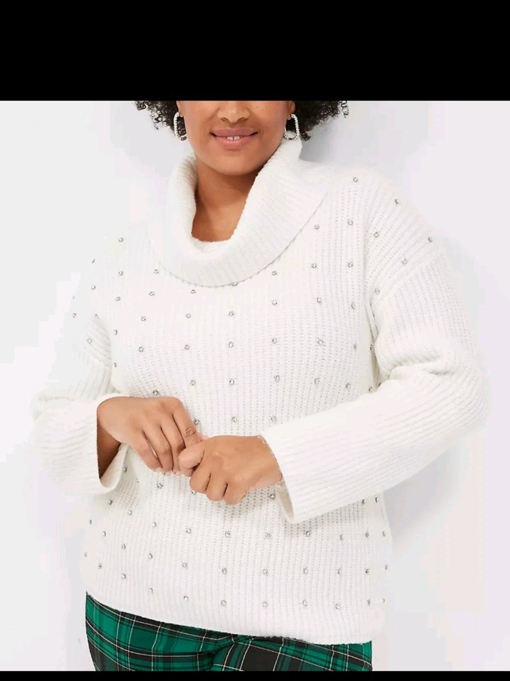 Lane Bryant White Embellished Cowl Neck Sweater Size 18/20 Nwt